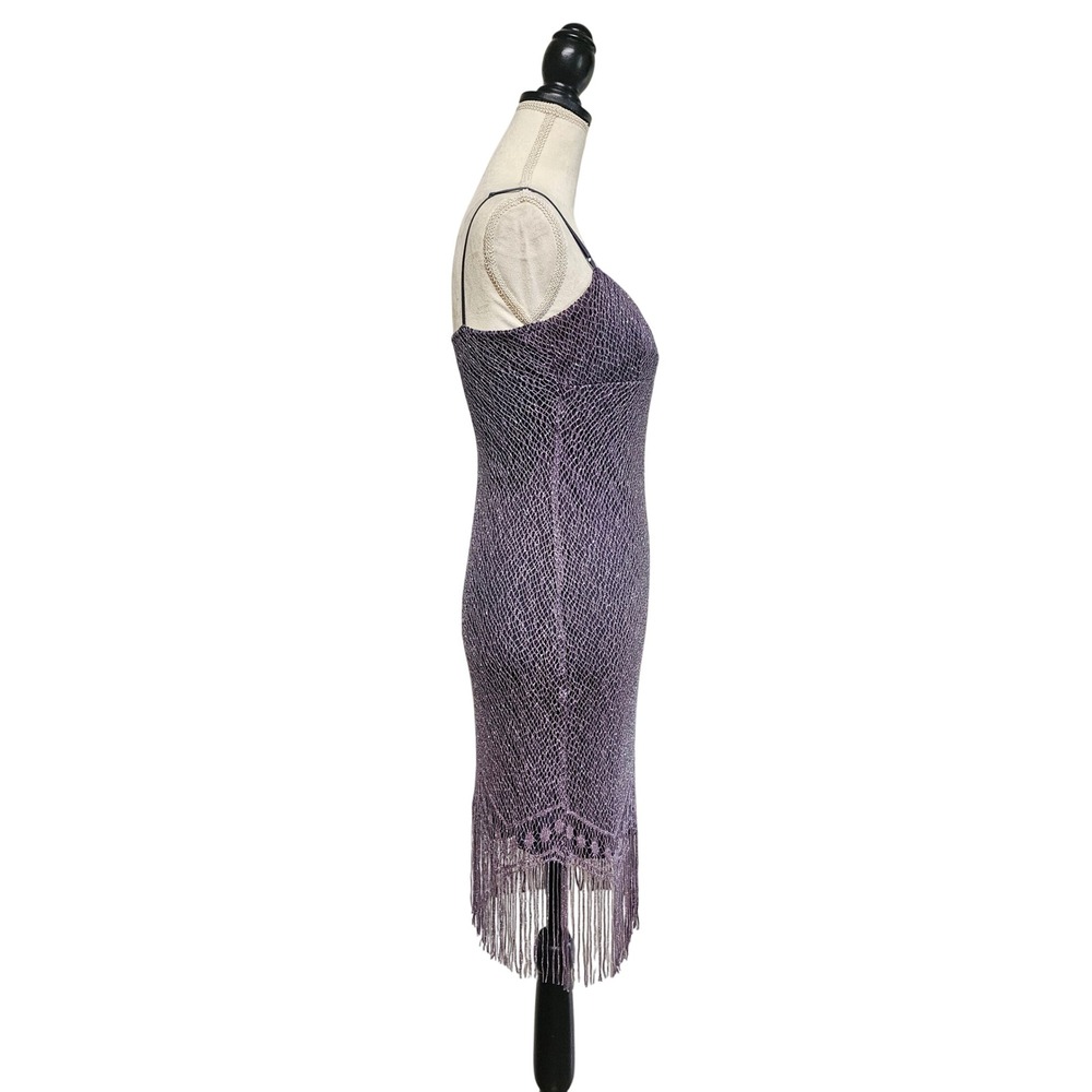 Vintage 90s City Triangles Gray Sparkle Mesh Fringe Bodycon Slip Dress Size S - Picture 2 of 8